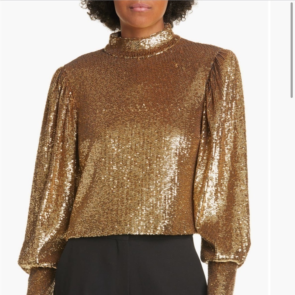 A.L.C. Margaret Sequin Mock Neck Top in Gold Size 6